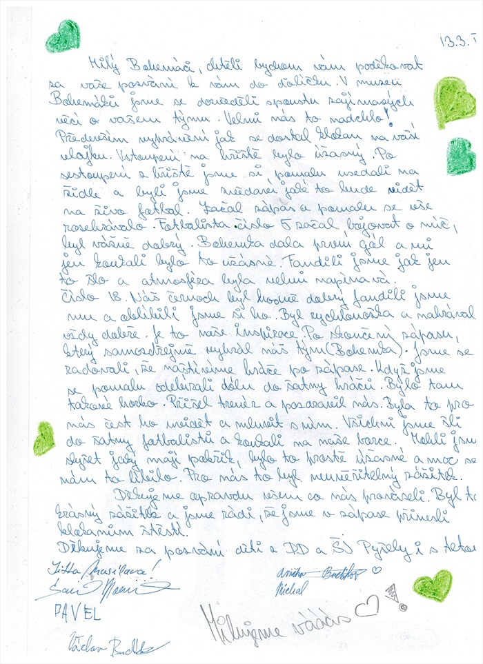 Dopis od dětí z DD Pyšely